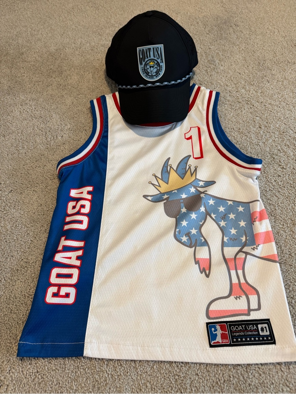 GOAT USA Kids' White & Blue Patriotic Jersey & Black Cap